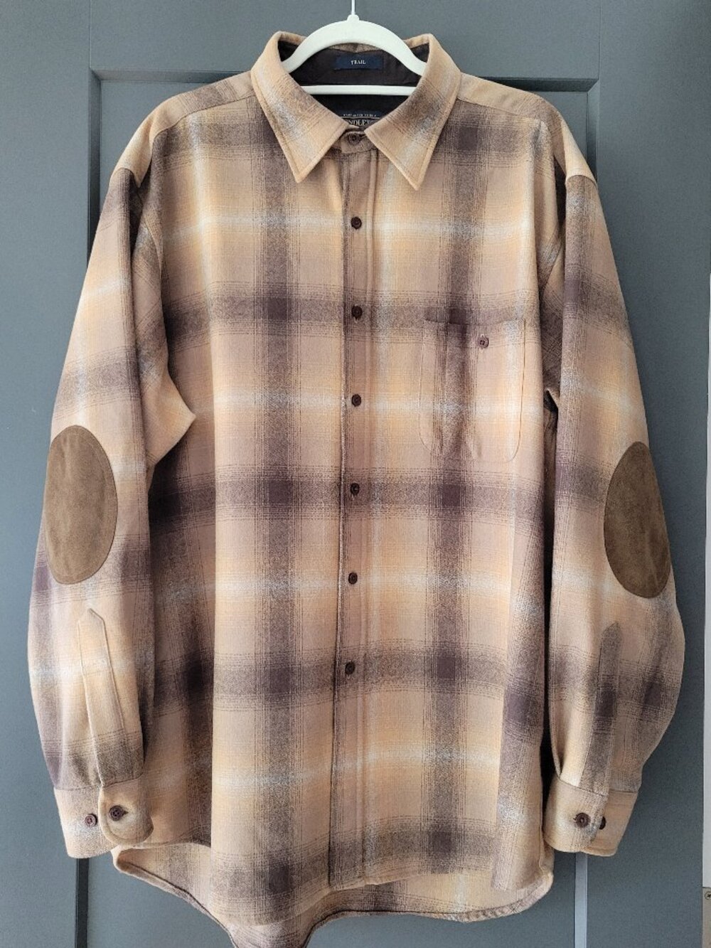 NWOT!  Pendleton 100% Wool  MEN'S PLAID ELBOW-PATCH TRAIL SHIRT- Men's Size XL - Picture 10 of 14